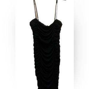 RUCHED black spaghetti strap midi dress